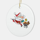 lustiger Shopping-Santa-Cartoon Keramikornament (Links)