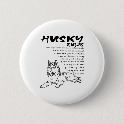 Lustiger Siberian Husky Hund Handgezeichnete Kunst Button (Vorderseite)