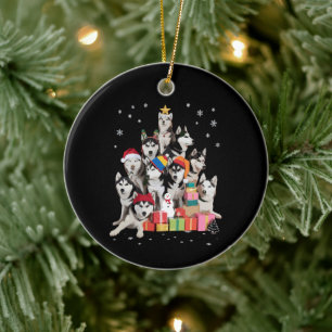 Lustiger Sibirischer Husky Weihnachtsbaum Haustier Keramik Ornament