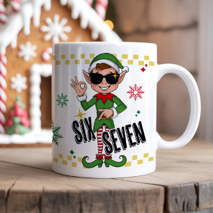 Lustiger Six Seven 67 Meme Weihnachtself Feiertags Kaffeetasse