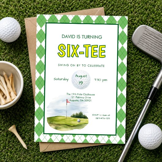 Lustiger Six-tee Golf 60. Geburtstag Einladung