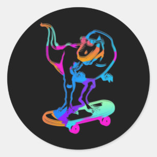 Lustiger Skater Dino Skateboard Skateboarding Bret Runder Aufkleber