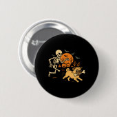 Lustiger Skeleton jagt Pug Halloween-Kostüm Hund Button (Vorne & Hinten)