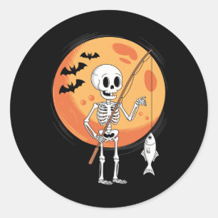 Lustiger Skelett-Angler-Mond Grusel Halloween Runder Aufkleber