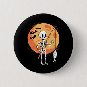 Lustiger Skelett-Angler-Mond Gruseliger Halloween Button