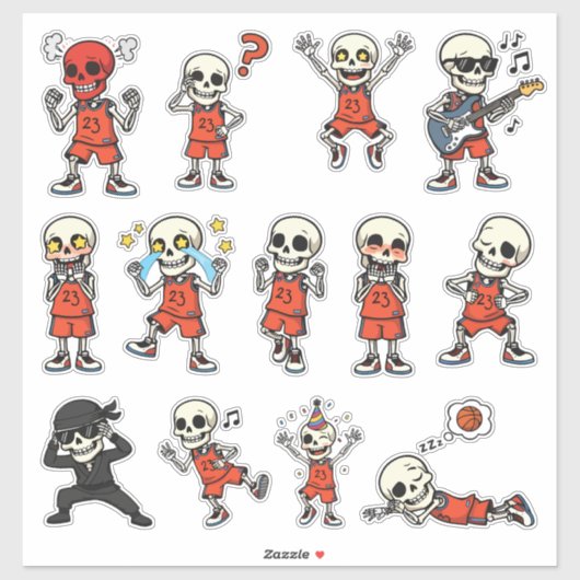 Lustiger Skelett-Basketball-Sticker-Pack — Totenko Aufkleber (Blatt)