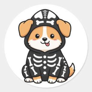 Lustiger Skelett-Corgi-Halloween-Aufkleber Runder Aufkleber