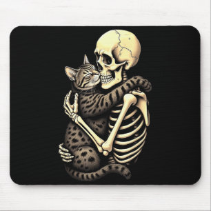 Lustiger Skelett, der Katze umarmt, Halloween Katz Mousepad