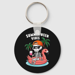 Lustiger Skelett-Flamingo-Summerween-Vibes-Hallowe Schlüsselanhänger