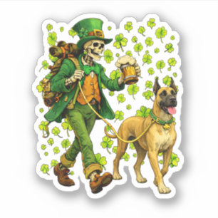 Lustiger Skelett gehender Great Dane Gothic Hunde  Aufkleber