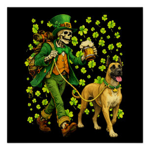 Lustiger Skelett gehender Great Dane Gothic Hunde  Poster