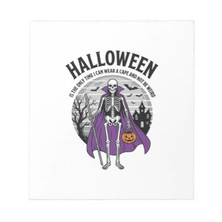 Lustiger Skelett Halloween-Umhang Zitat Vintage-De Notizblock