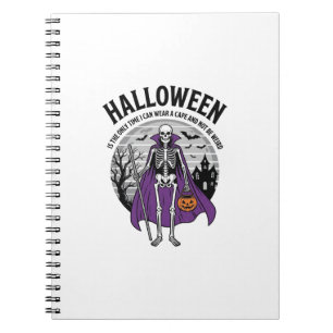 Lustiger Skelett Halloween-Umhang Zitat Vintage-De Notizblock