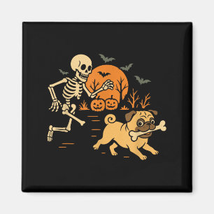 Lustiger Skelett jagender Pug Halloween-Kostüm Hun Magnet