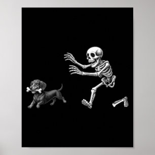 Lustiger Skelett jagt Hund Lustiger Hund Halloween Poster
