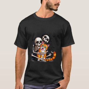 Lustiger Skelett-Katze umarmender Katzenliebhaber T-Shirt