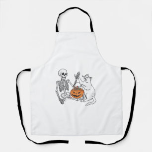 Lustiger Skelett Katzenliebhaber Halloween-Kostüm Schürze