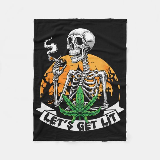 Lustiger Skelett-Kiffer raucht Gras Let's Get Lit Fleecedecke (Vorderseite)