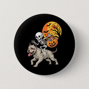 Lustiger Skelett-Reittier-Mumien-Pitbull-Hund-Frau Button
