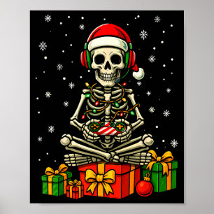 Lustiger Skelett-Spielcontroller Weihnachtslichter Poster