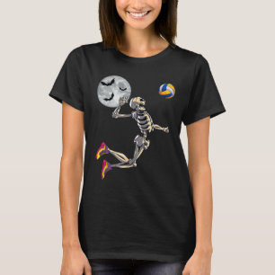 Lustiger Skelett spielt Volleyball Frohes Hallowee T-Shirt