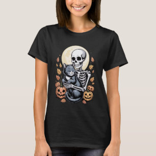 Lustiger Skelett-Umarmung-Katze Grusel Halloween-K T-Shirt