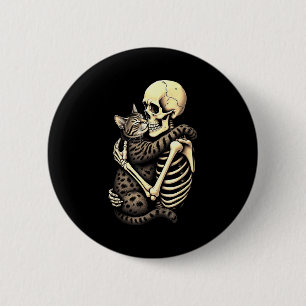 Lustiger Skelett-Umarmung-Katze-Halloween-Katzenli Button
