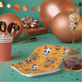 Lustiger Skelett- und Süßigkeiten für Halloween Pappteller