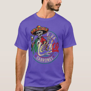 Lustiger Skelett-Viva-Meico-S Herren Damen Unabhän T-Shirt