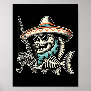 Lustiger Skelettfisch-Sombrero-Angler-Crew-Geschen Poster