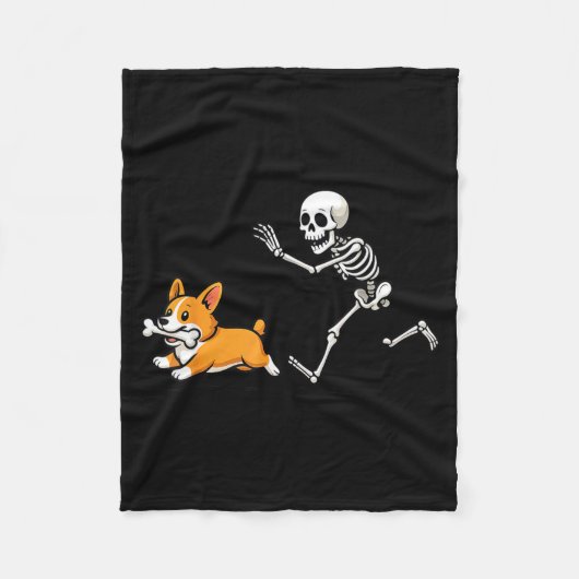 Lustiger Skelettjäger Corgi Halloween Hundemutter Fleecedecke (Vorderseite)