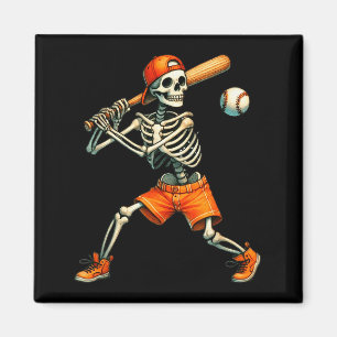 Lustiger Skelettschlagmann Baseball Halloween Jung Magnet