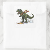 Lustiger Skifahrender T-Rex Quadratischer Aufkleber (Tasche)