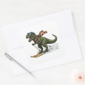 Lustiger Skifahrender T-Rex Quadratischer Aufkleber (Umschlag)