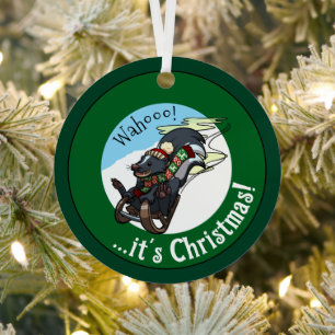 Lustiger Skunk Auf Einem Schlitten Es Ist Weihnach Ornament Aus Metall