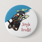 Lustiger Skunk auf Schlitten als Weihnachtsstrumpf Button (Vorderseite)