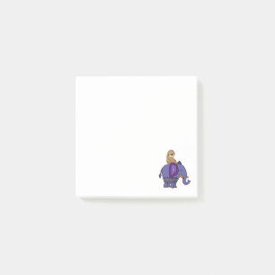 Lustiger Sloth, der blauen Elefant-Cartoon reitet Post-it Klebezettel