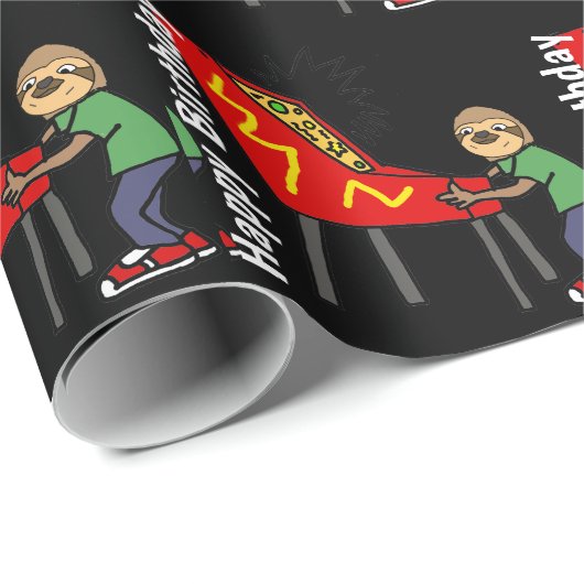 Lustiger Sloth, der Flipperautomat-Cartoon spielt Geschenkpapier (Rolleneckpunkt)