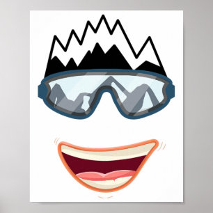 Lustiger Snowboard Snowboarder Skifahren Gesicht L Poster