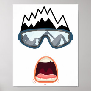 Lustiger Snowboard Snowboarder Skifahren Gesicht L Poster