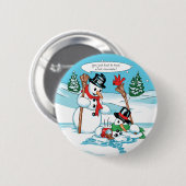 Lustiger Snowman mit heiße Schokoladen-Cartoon Button (Vorne & Hinten)