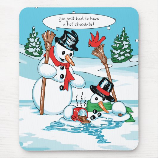 Lustiger Snowman mit heiße Schokoladen-Cartoon Mousepad (Vorne)