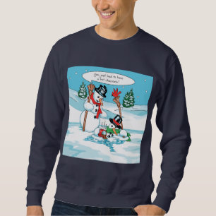 Lustiger Snowman mit heiße Schokoladen-Cartoon Sweatshirt
