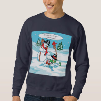 Lustiger Snowman mit heiße Schokoladen-Cartoon Sweatshirt