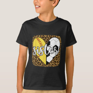 Lustiger Softball Fußball Schwester Herz Leopard T-Shirt