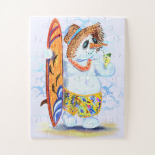 Lustiger Sommer Schneemann Surfer Trinkt Frisch - Puzzle
