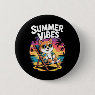Lustiger Sommer Shi Inu Strand Hund Urlaub Button