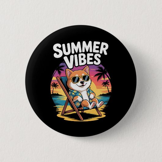 Lustiger Sommer Shi Inu Strand Hund Urlaub Button (Vorderseite)