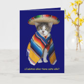 Lustiger spanischer Katzen-/Miezekatze-Geburtstag Karte (Gelbe Blume)