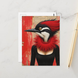 Lustiger Specht in einem schwarzen Kleid Mixed-Med Postkarte